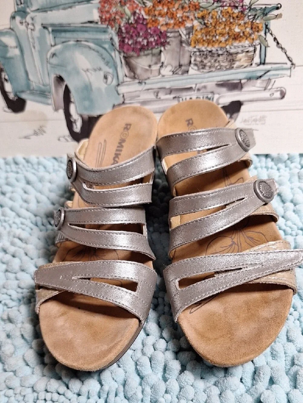 Romika Metallic Silver Multi-Strap Wedge Sandals